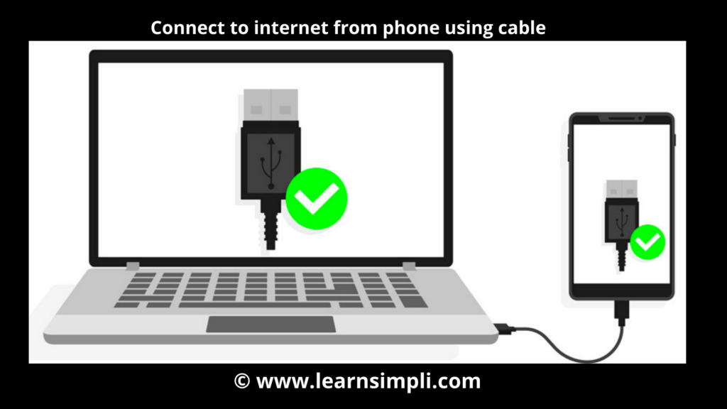 How to connect internet to your Laptop from your phone using cable when